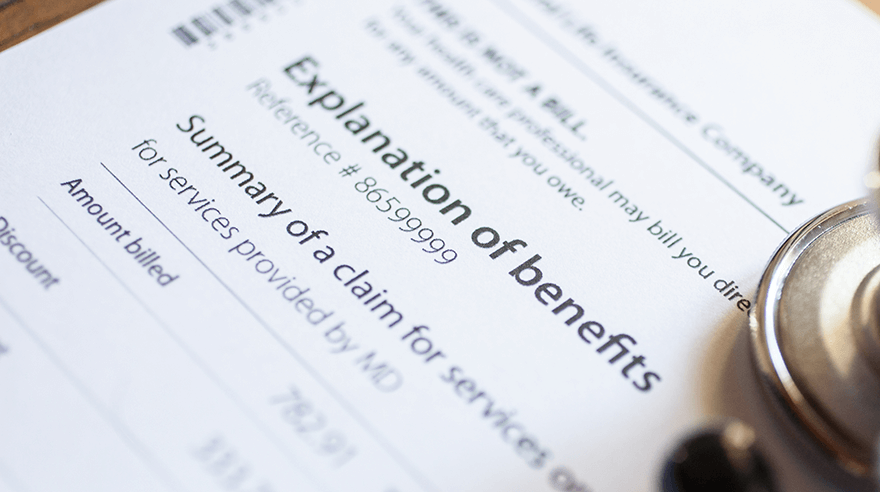 Close up shot of an explanation of benefits insurance document