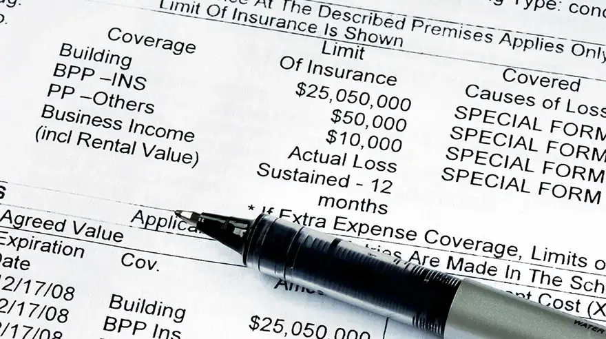 Close up shot of a printed insurance statement